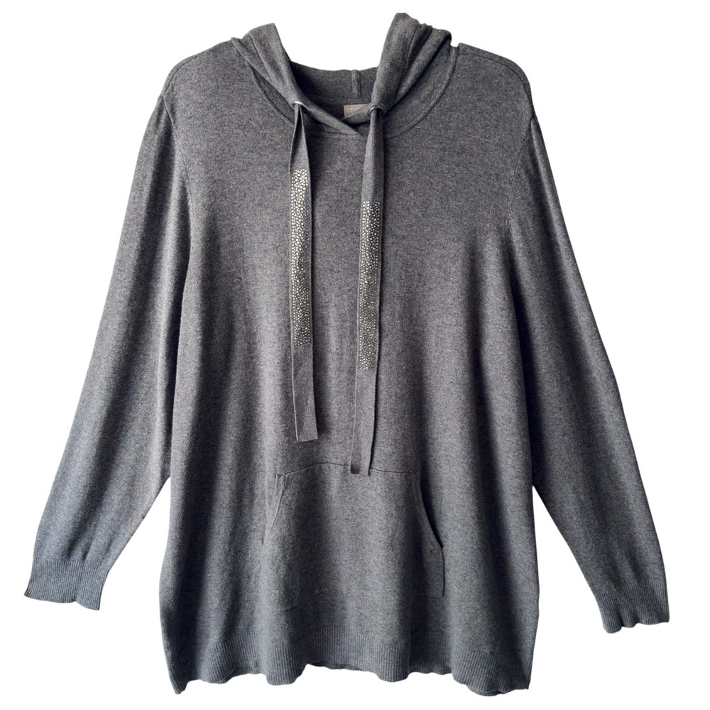 Chico's Pullover Sweater Hoodie Size XXL Cotton Cashmere Blend Kangaroo Pocket